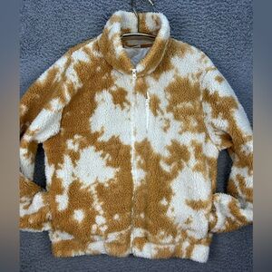 Betsy Johnson Performance Jacket Womens Large Brown White Full Zip Faux Sherpa